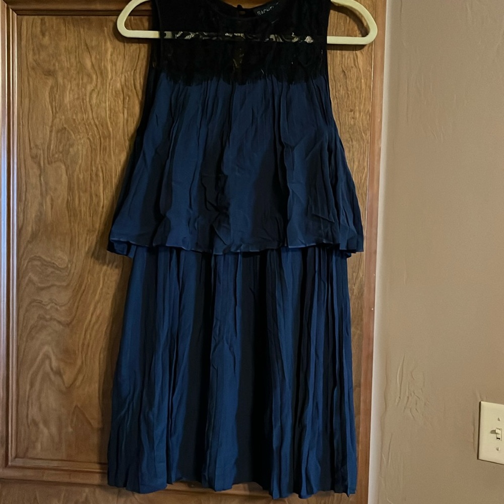 Rachel Zoe Size 8 Navy & Black Viscose Sleeveless Key Hole Lace Detail Dress